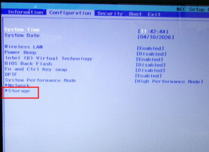 NS700/NAR-E3 BIOS STRAGE設定